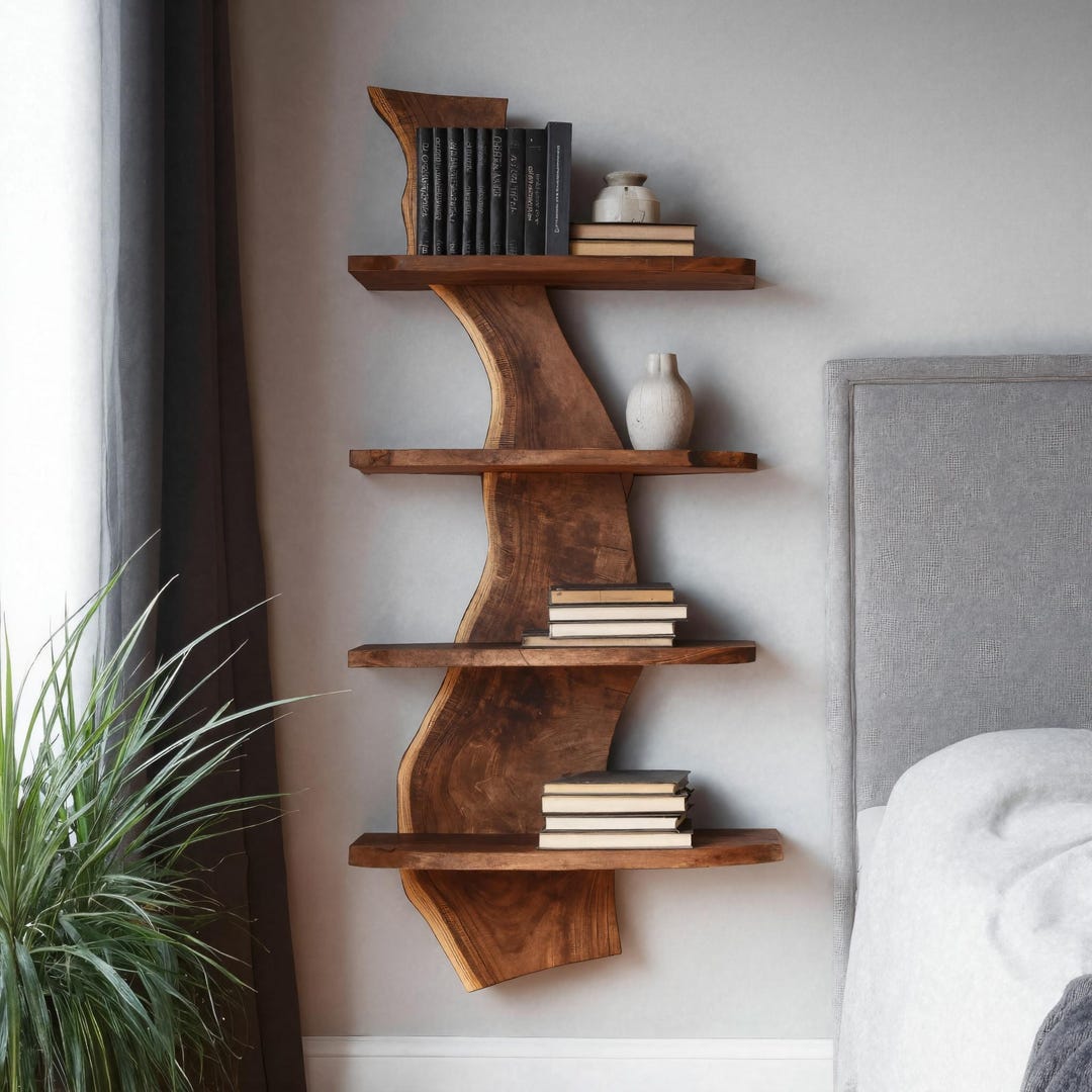 Live Edge Wood Wall Bookshelf for Bedroom Living Room Display - Etsy