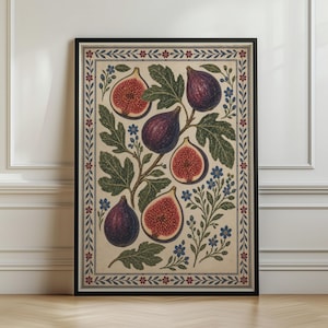 Botanischer Feigendruck, Vintage-Frucht-Wandbild, Küchenposter, Illustration einer lila Feige