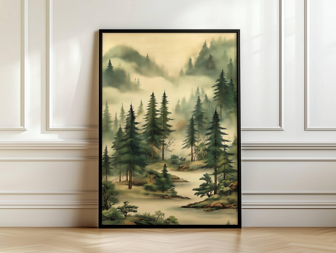 Vintage Japanese Forest Poster | Tranquil Landscape Wall Art | Retro ...