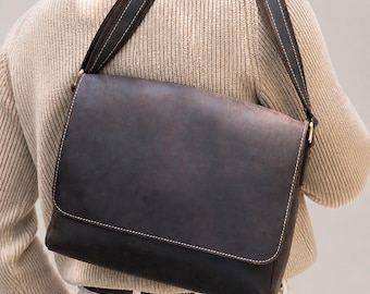 Vintage Leather Messenger Bag, Leather Briefcase, Leather Shoulder Bag, Leather Crossbody Bag, Leather Work Bag, Laptop Bag, Unisex Bag Gift