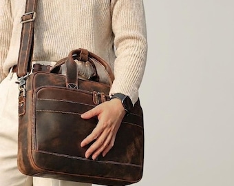 Vintage Leder Messenger Tasche, Leder Aktentasche, Leder Schultertasche, Leder Crossbody Bag, Leder Arbeitstasche, Laptop Tasche, Unisex Tasche Geschenk