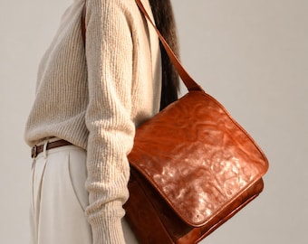 Bolso bandolera de piel suave, maletín de piel, bolso tote de piel, bolso de hombro de piel, bolso cruzado, bolso de trabajo, bolso para portátil, regalo para ella