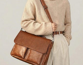 Soft Leather Messenger Bag, Leather Briefcase, Leather Tote Bag, Leather Shoulder Bag, Crossbody Bag, Work Bag, Laptop Bag, Gift for Her