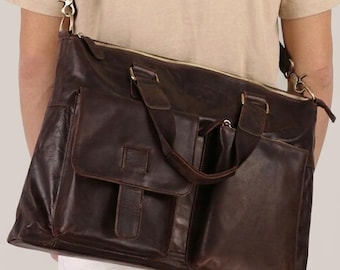 Vintage Leather Messenger Bag, Leather Briefcase, Leather Shoulder Bag, Crossbody Bag, Leather Work Bag, Laptop Bag, Handbag,Unisex Bag Gift