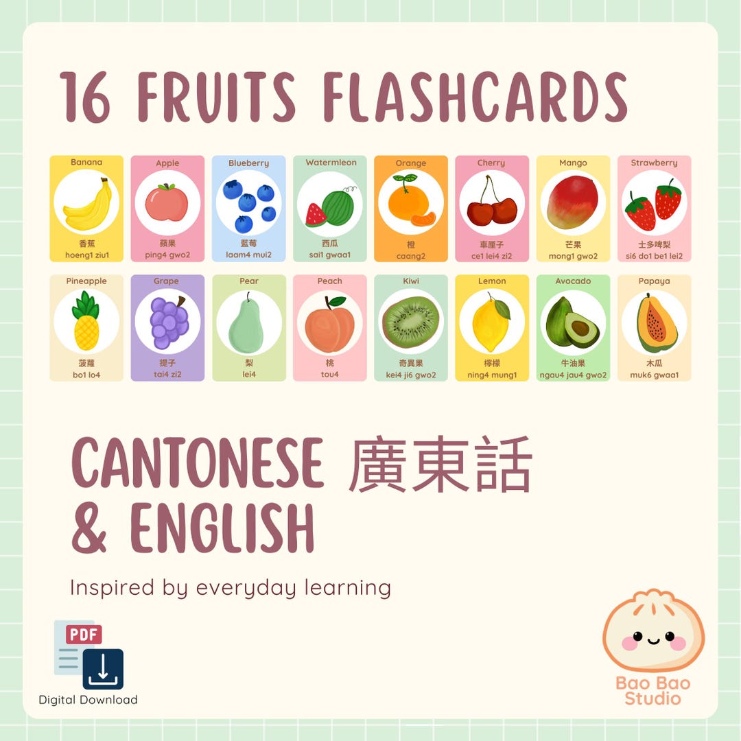 Cantonese Fruits Flashcards | English, Traditional Chinese & Jyutping ...
