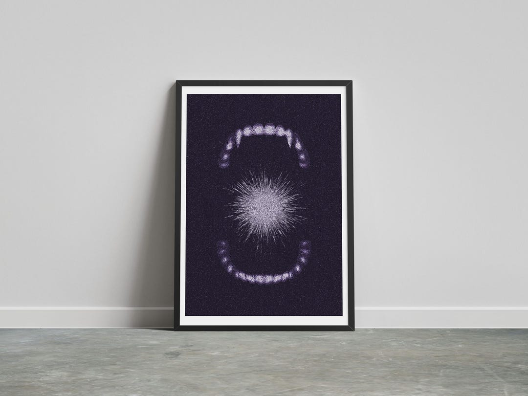 Pointed Fangs & Light Beam Art | Gritty Dark Blue Jaws Grainy ...