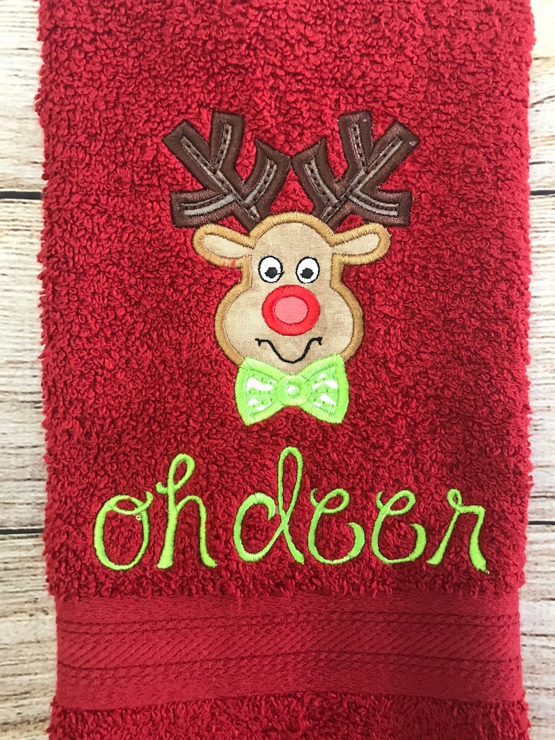 Reindeer Applique Christmas Reindeer Hand Towel Towel Christmas Towel Christmas Embroidered Hand Towel Embroidered Towels
