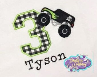 Big Truck Birthday Shirt, Custom Birthday Shirt, Personalized Birthday Shirt, Boy Birthday, Applique Birthday Shirt