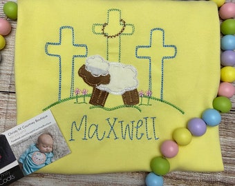 Personalized Easter Shirt, Monogrammed Easter Shirt, Girls Easter Shirt, Boys Easter Shirt, Cross Shirt, Lamb Shirt, Cross with Lamb