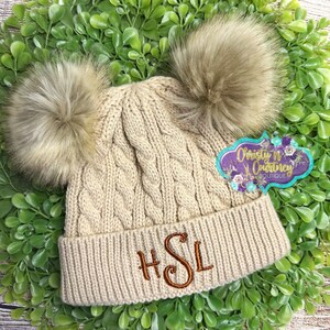 Monogrammed Baby Girl Hat, Winter Cute Baby Beanie for Girls,  Boys Knit Baby Hat,  Infant Toddler Hat Pom Pom, Personalized Hat