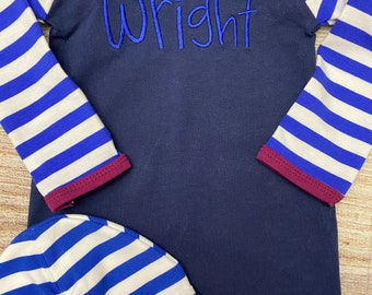 Baby Gown, Baby Layette Gown, Baby Boy  Gown Coming Home Outfit, Baby Shower Gift, Monogram Baby Gown, Personalized Baby Boy Gown