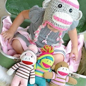 Pink Sock Monkey Hat - Baby Hat - Toddler Hat- Newborn Hat - Infant Hat - Baby Photo Prop - Baby Beanie - Crochet Monkey Hat