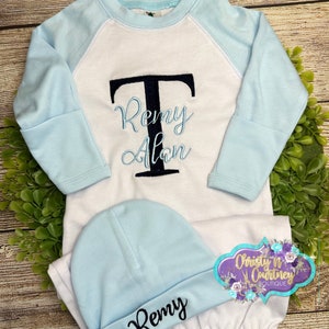 Baby Gown, Baby Layette Gown, Baby Boy  Gown Coming Home Outfit, Baby Shower Gift, Monogram Baby Gown, Personalized Baby Boy Gown