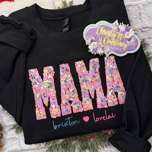 Sparkle Custom Name Shirt, Personalized Mom Shirt, Mom Shirt with Kids Names, Mothers Day Shirt, Mama Shirt, Sequin Apiique, Mama Tee, Mama