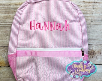Kids Seersucker Personalized Backpack, Kids Seersucker Full Size Backpack, Back to School, Child’s Backpack, Personalized Backpack