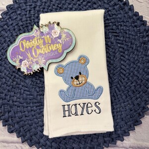 Personalized Teddy Bear Burp Cloth, Teddy Bear, Monogram Teddy Bear Burp Cloth, Boy Burp Cloth, Baby Shower Gift, Personalized Baby Gift