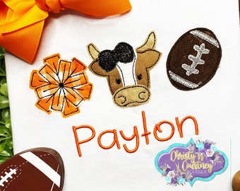 Girls Personalized Shirt, Girls Football Shirt, Cheerleader Shirt, Pompom Bull Football Shirt, Personalized Shirt, Cheerleader, Football