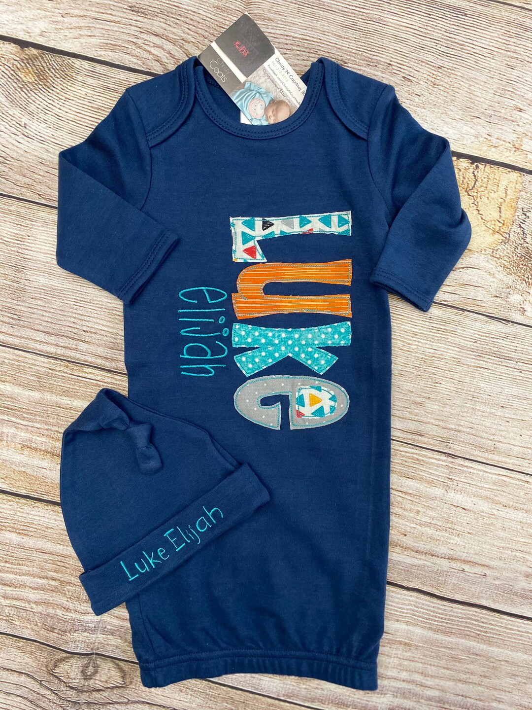 Personalized Baby Gown and Hat Set, Baby Boy Coming Home Outfit