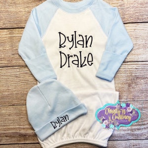Baby Gown, Baby Layette Gown, Baby Boy  Gown Coming Home Outfit, Baby Shower Gift, Monogram Baby Gown, Personalized Baby Boy Gown