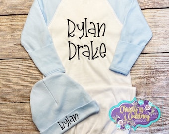 Baby Gown, Baby Layette Gown, Baby Boy  Gown Coming Home Outfit, Baby Shower Gift, Monogram Baby Gown, Personalized Baby Boy Gown