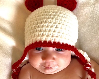 Valentine's Day Heart Hat with Braided Ear Flaps - Baby Girl or Baby Boy