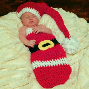 Newborn Christmas Photo Prop Outfit - Santa Swaddle Sack Set Santa Cocoon