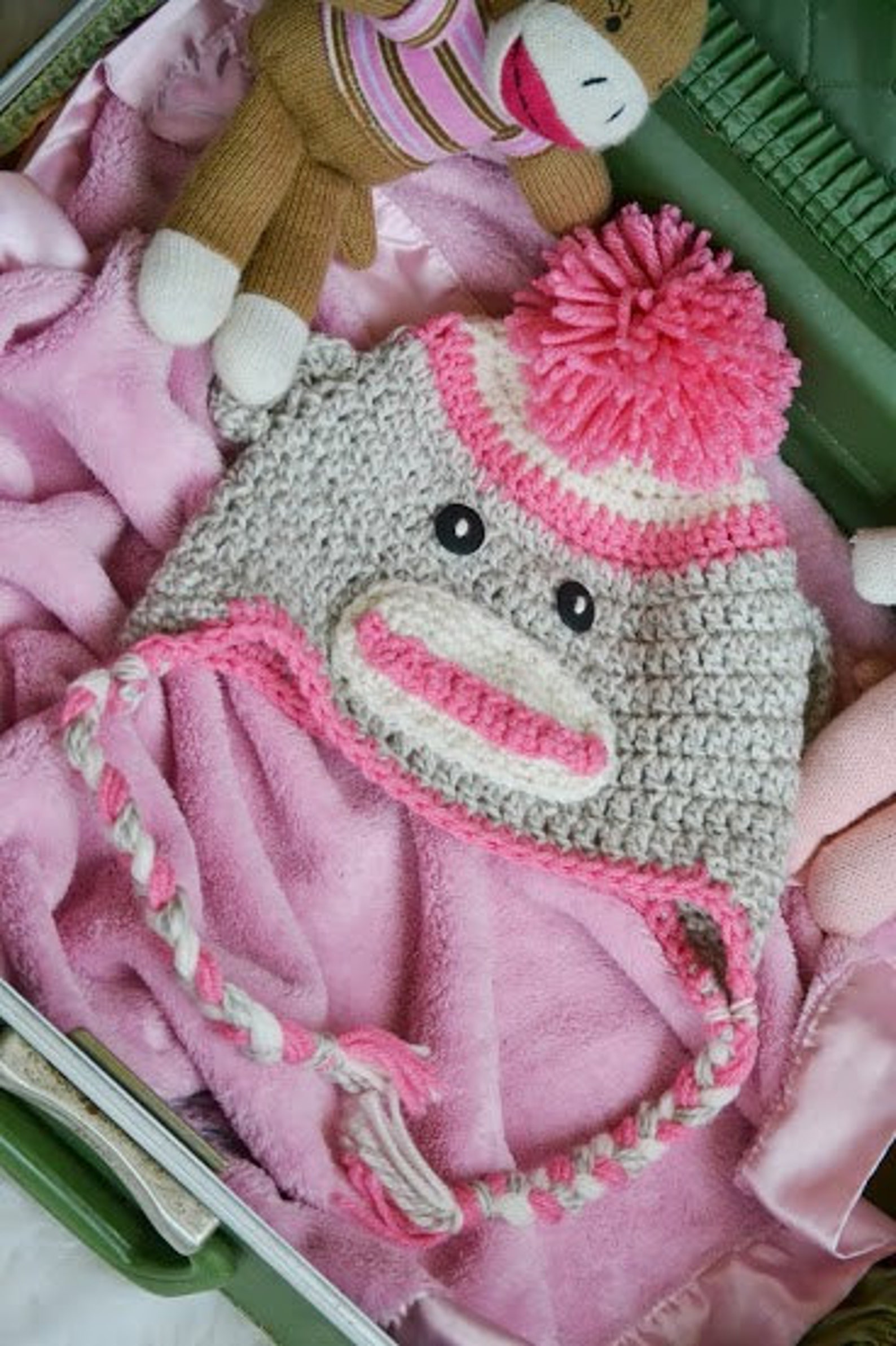 Pink Sock Monkey Hat Baby Hat Toddler Hat Newborn Hat Etsy