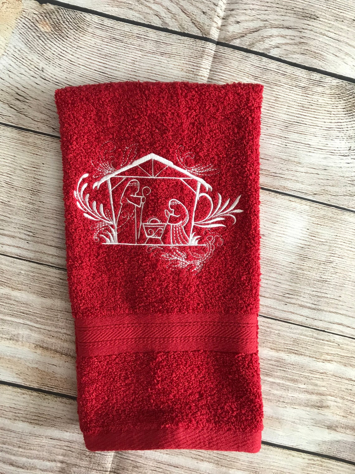 Embroidered Nativity Towel Christmas Embroidered Hand Towel Etsy