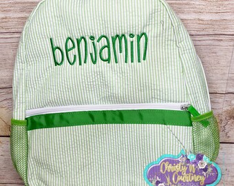 Kids Seersucker Personalized Backpack, Kids Seersucker Full Size Backpack, Back to School, Child’s Backpack, Personalized Backpack