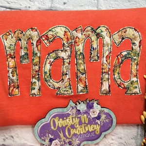 Appliqué Name Shirt, Mama Shirt, Gift for Mom, Mommy Shirt, Personalized Mama Shirt, Mom Life, Simple Mama Top, Floral Mama Applique T-shirt