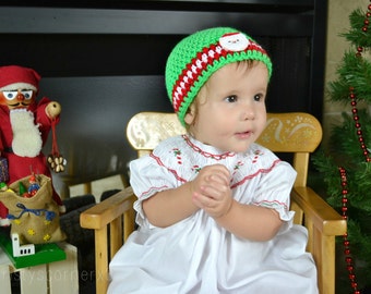 Christmas Crochet Hat, Red Green Baby Girl Beanie, Infant Baby Girl Beanie, Newborn Girl Hat, Photography Prop