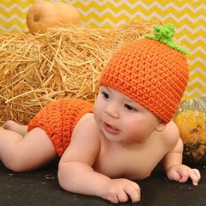 Crochet Baby Pumpkin Hat and Diaper Cover, Fall Pumpkin Baby Hat, First Thanksgiving or Halloween, Baby Pumpkin Hat, Crochet Pumpkin Hat