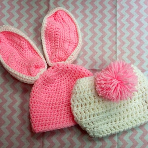 Pink and White Bunny Outfit - Photography Prop - Crochet Bunny Hat - Newborn Bunny Easter Set - Easter Rabbit Hat - Baby Boy