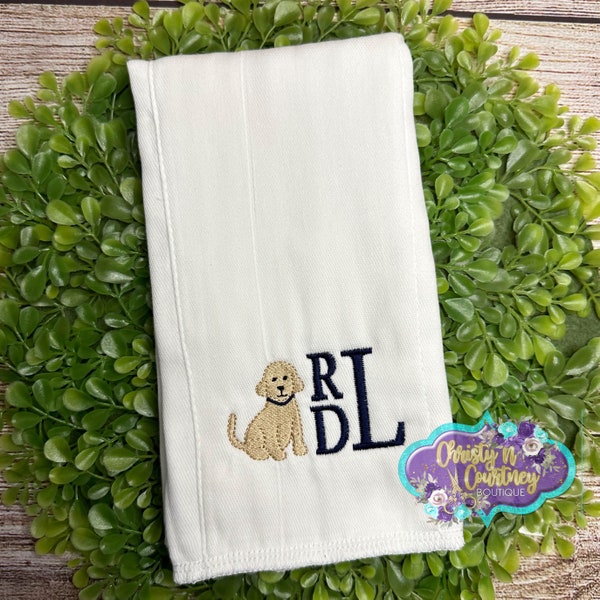 Personalized Burp Cloth With Pupp, Puppy Burp Cloth, Boy Girl Burp Cloth, Embroidered Burp Cloth, Baby Shower Gift,Personalized Baby Gift,