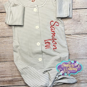Personalized Infant Knot Tie Gown, Monogrammed Baby Gown, Tie Knot Gown, Baby Shower, Baby Boy, Newborn Tie Knot