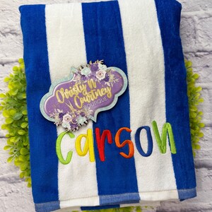 Personalized Beach Towel, Personalized Pool Towel, Monogrammed Beach Towel, Monogrammed Towel,  Stripe Towel, Kids Summer Beach Towel, Lake