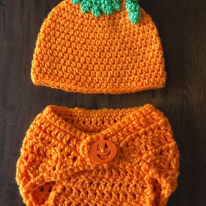 Baby Pumpkin Hat and Diaper Cover, Baby Pumpkin Hat, Crochet Pumpkin Hat, Crochet Baby Hat, Fall, Autumn, Halloween, Newborn Photo Prop