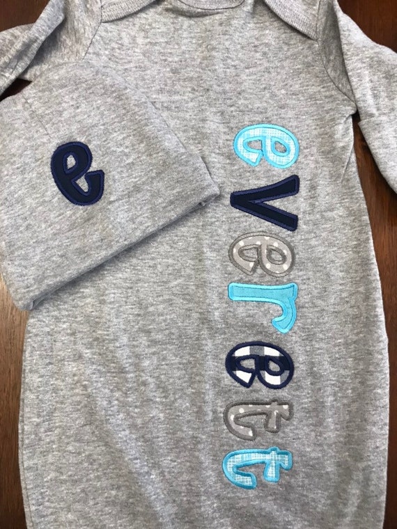personalized baby gown and hat set