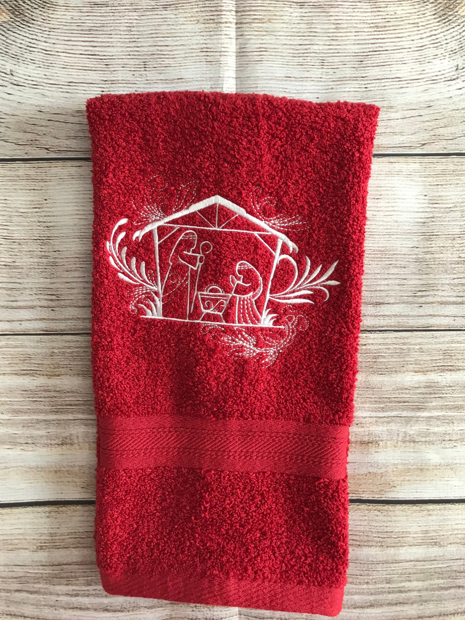 Embroidered Nativity Towel Christmas Embroidered Hand Towel Etsy