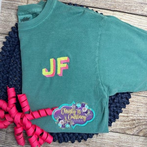 Neon Shadow Block Monogram T-Shirt, Neon Embroidered Monogram Shirt, Embroidered Shadow Monogram T-Shirt, Bridesmaid Gift, Monogram