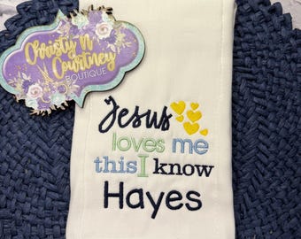 Jesus Loves Me Burp Cloth,  Boy Burp Cloth, Girl Burp Cloth,  Baby Burp Cloth, Baby Shower Gift, Infant Girl Gift, Baby Gift, Burp Rags