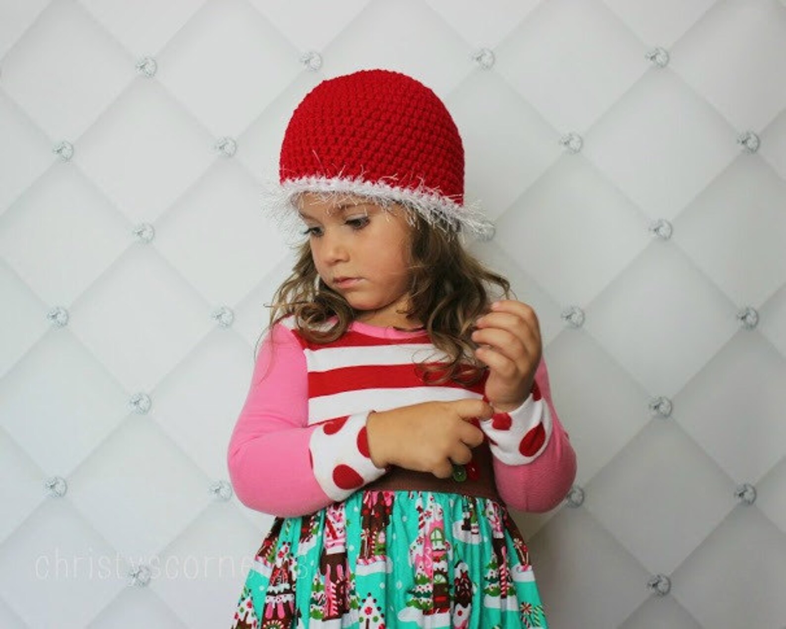 Fuzzy Santa Crochet Beanie Hat Red White Crochet Warm Soft | Etsy