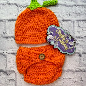 Baby Pumpkin Hat and Diaper Cover, Baby Pumpkin Hat, Crochet Pumpkin Hat, Crochet Baby Hat, Fall, Autumn, Halloween, Newborn Photo Prop