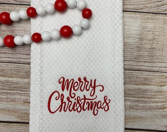 Merry Christmas Hand Towel, Christmas Embroidered Hand Towel, Christmas Towel, Merry Christmas, Dish Towel, Holiday Towel, Gift