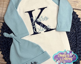 Baby Gown, Baby Layette Gown, Baby Boy  Gown Coming Home Outfit, Baby Shower Gift, Monogram Baby Gown, Personalized Baby Boy Gown