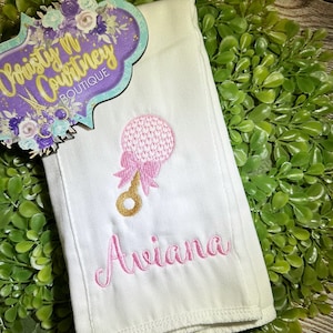 Baby Rattle Burp Cloth, Embroidered, Baby Shower Gift, Personalized Baby Girl Gift, Custom Baby, Burp Cloths for Girls, Personalized BurpRag
