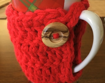 Red coffee cup cozy, red cup cozy, Stocking stuffer, tea cup cozy, Mug warmer, Crochet cup cozy, Office gift, Crochet mug cozy