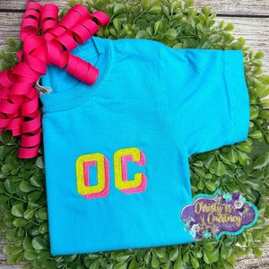 Neon Shadow Block Monogram T-Shirt, Kids Neon Embroidered Monogram Shirt, Embroidered Shadow Monogram T-Shirt, Birthday Gift, Monogram