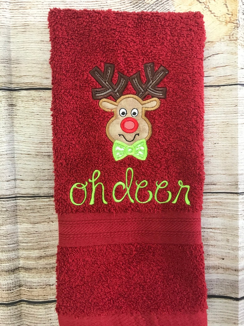 Reindeer Applique Christmas Reindeer Hand Towel Towel Christmas Towel Christmas Embroidered Hand Towel Embroidered Towels