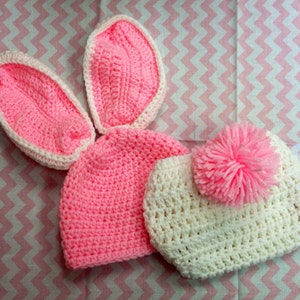 Pink and White Bunny Outfit - Photography Prop - Bunny Rabbit Ears - Newborn Bunny Easter Set - Easter Rabbit Hat - Baby Boy